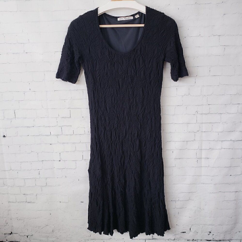 Snoskins Black Slinky Stretch Dress Size S Witchy Core Lined Texture Half Sleeve